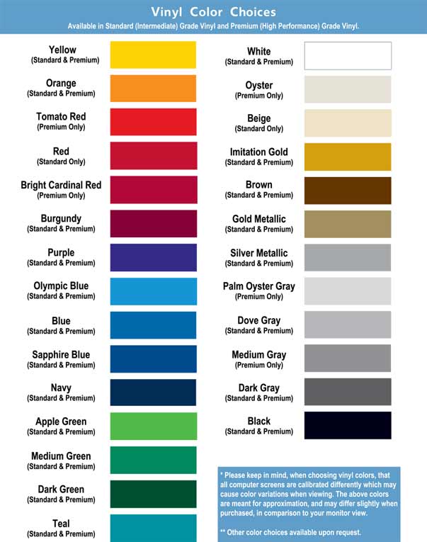 Vinyl color choices